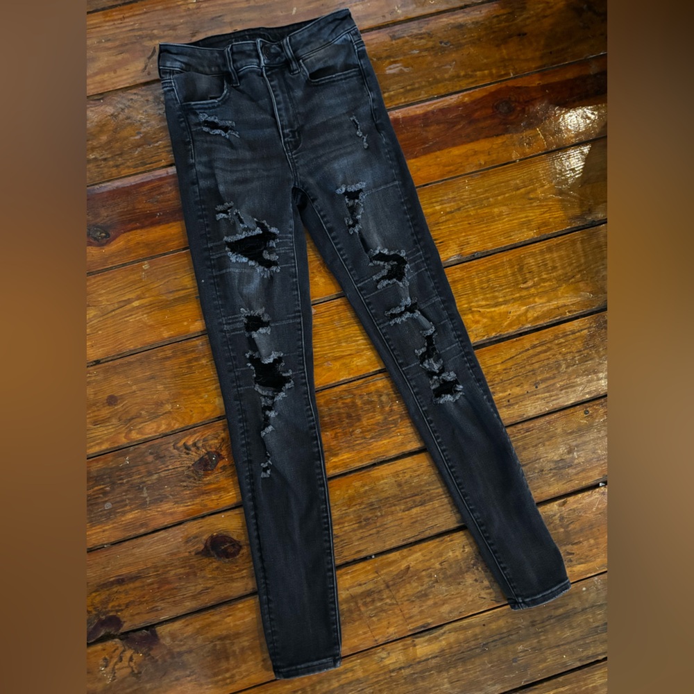 American Eagle Outfitters Black Distressed Skinny Jeans 2 Long